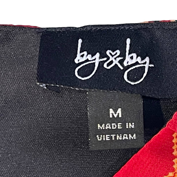 By & By Tank Blouse Size Medium Red Black Striped Womens‎ Lined Top Polyester - Picture 7 of 8